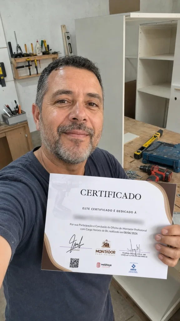 Homem exibindo um certificado na seção de depoimentos.